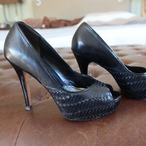 $325 Cole Haan Eve Air Hi OT peep toe pumps black/black patent 6.5B shoes/sandal